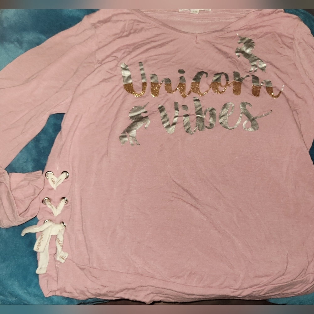 Unicorn Vibes Long Sleeve Pink Cotton T-shirt Love Size 14 Love Glam Gitl